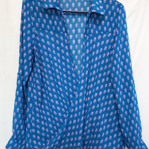 Japna Elegant Sheer Surplice Flowy Top Blouse Teal & Dusty Mauve Size LG - Picture 2 of 13